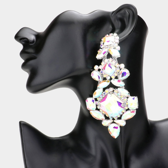 iFashionBox Jewelry - Abalone Crystal Clip On Statement Multi Stone Dangle Earrings